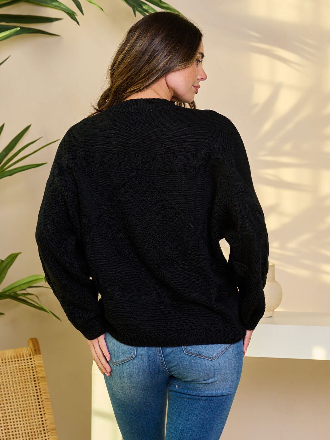 WOMEN'S LONG SLEEVE PULLOVER DETAILED SWEATER