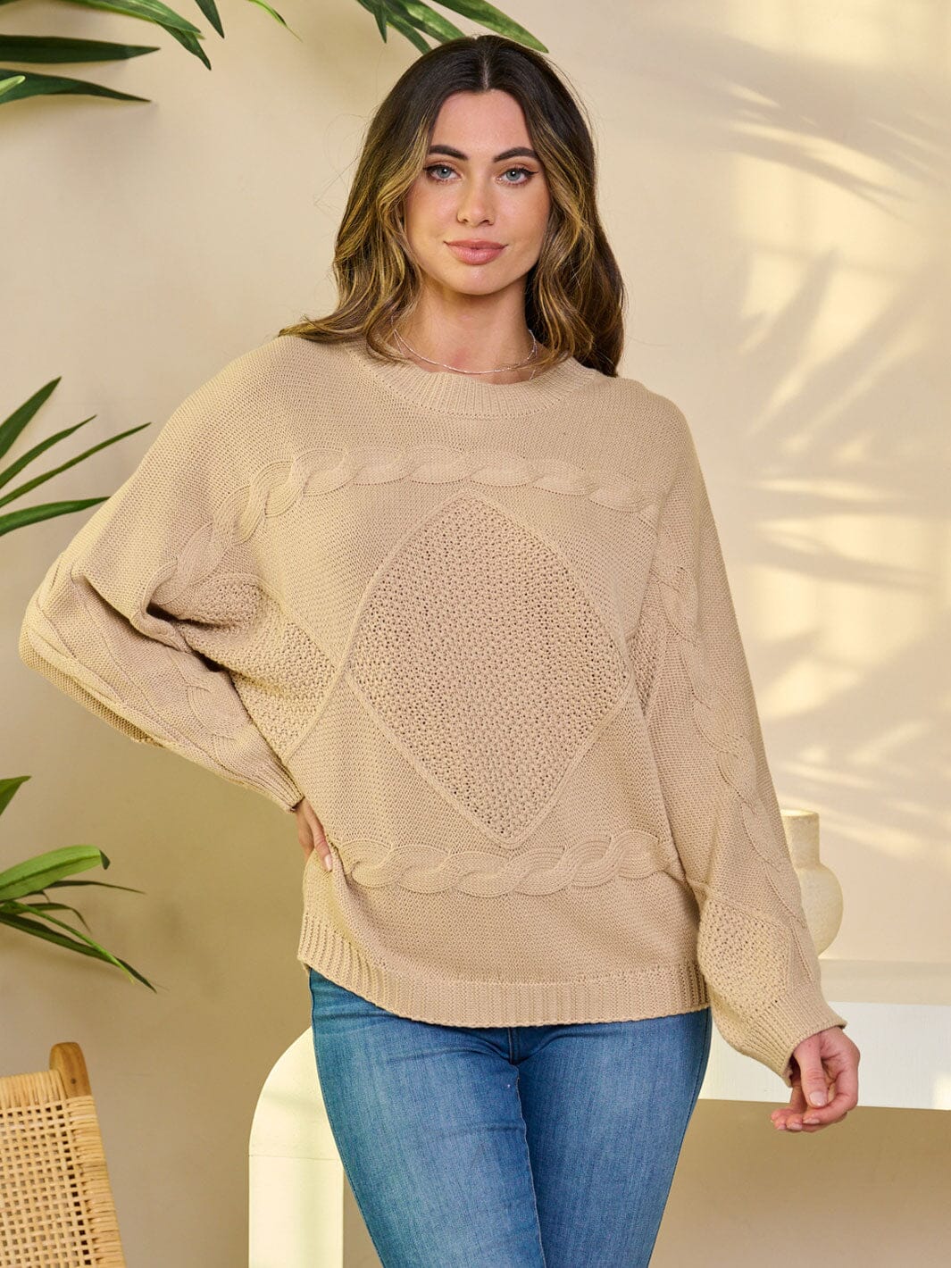 WOMEN'S LONG SLEEVE PULLOVER DETAILED SWEATER