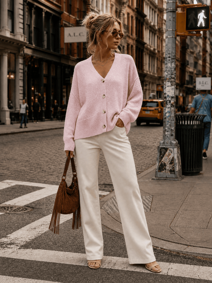 WOMEN'S LONG SLEEVE BUTTON UP SWEATER