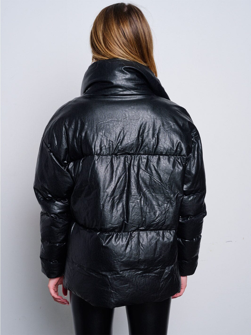 WOMEN'S LONG SLEEVE BUTTON CLOSURE POCKETS PU PLEATHER JACKET