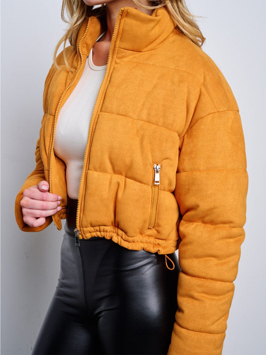 WOMEN'S LONG SLEEVE ZIP UP CROP PUFFER JACKET