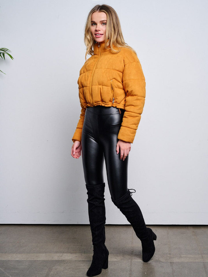 WOMEN'S LONG SLEEVE ZIP UP CROP PUFFER JACKET