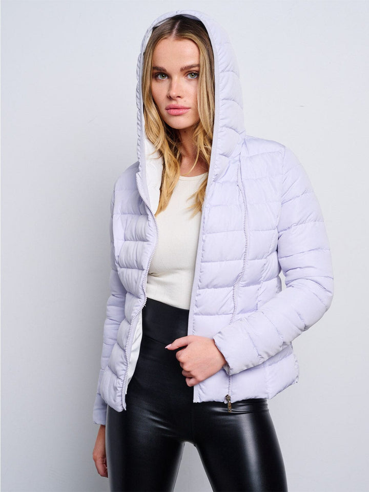 WOMEN'S LONG SLEEVE ZIP UP POCKETS HOODED PUFFER JACKET