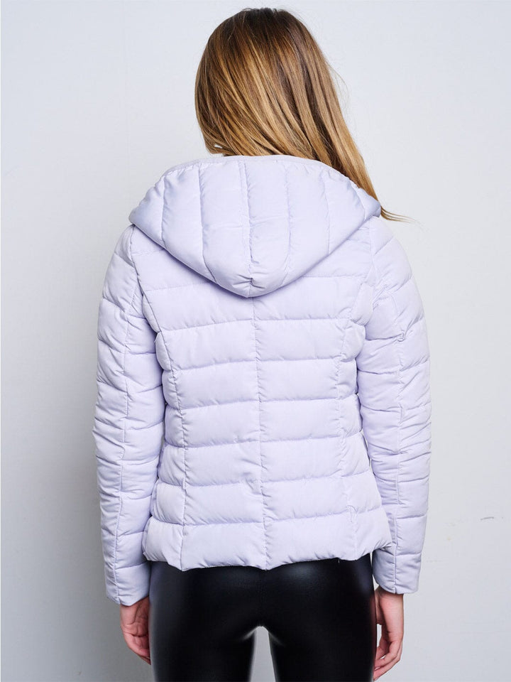 WOMEN'S LONG SLEEVE ZIP UP POCKETS HOODED PUFFER JACKET