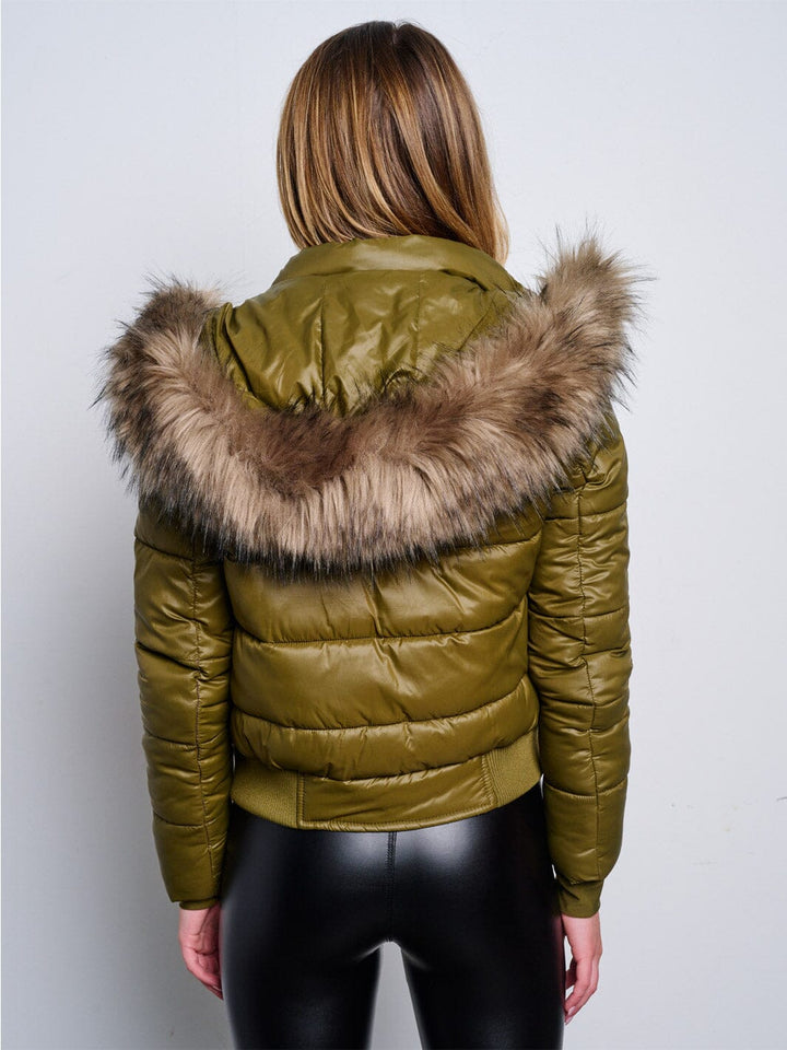 WOMEN'S LONG SLEEVE ZIP UP REMOVABLE HOODIE PUFFER JACKET