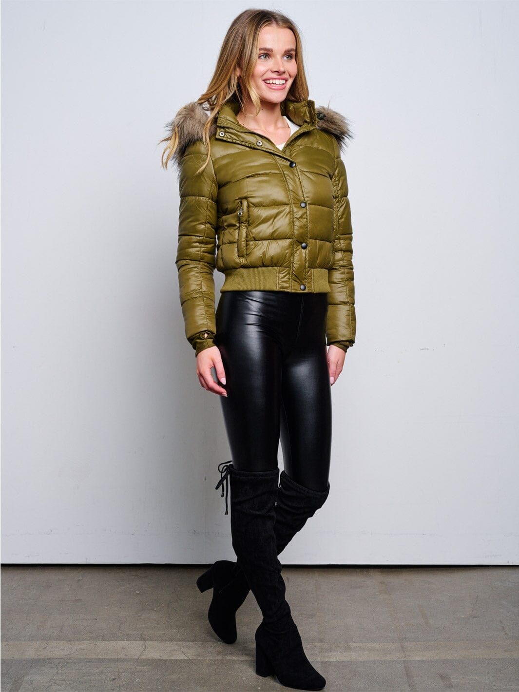 WOMEN'S LONG SLEEVE ZIP UP REMOVABLE HOODIE PUFFER JACKET
