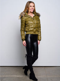 WOMEN'S LONG SLEEVE ZIP UP REMOVABLE HOODIE PUFFER JACKET