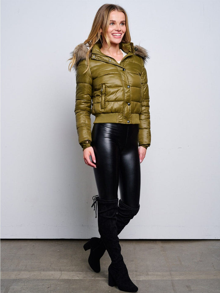 WOMEN'S LONG SLEEVE ZIP UP REMOVABLE HOODIE PUFFER JACKET