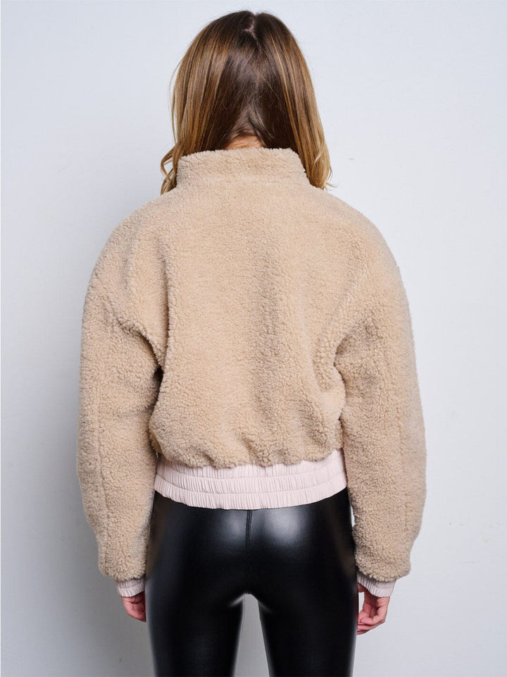 WOMEN'S LONG SLEEVE BUTTON UP POCKETS SHERPA REVERSIBLE JACKET