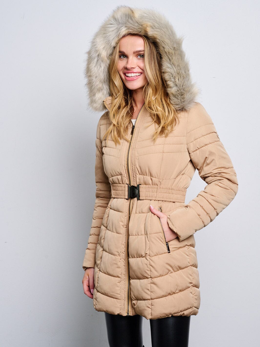WOMEN'S LONG SLEEVE ZIP UP REMOVABLE SHERPA HOODIE PUFFER JACKET