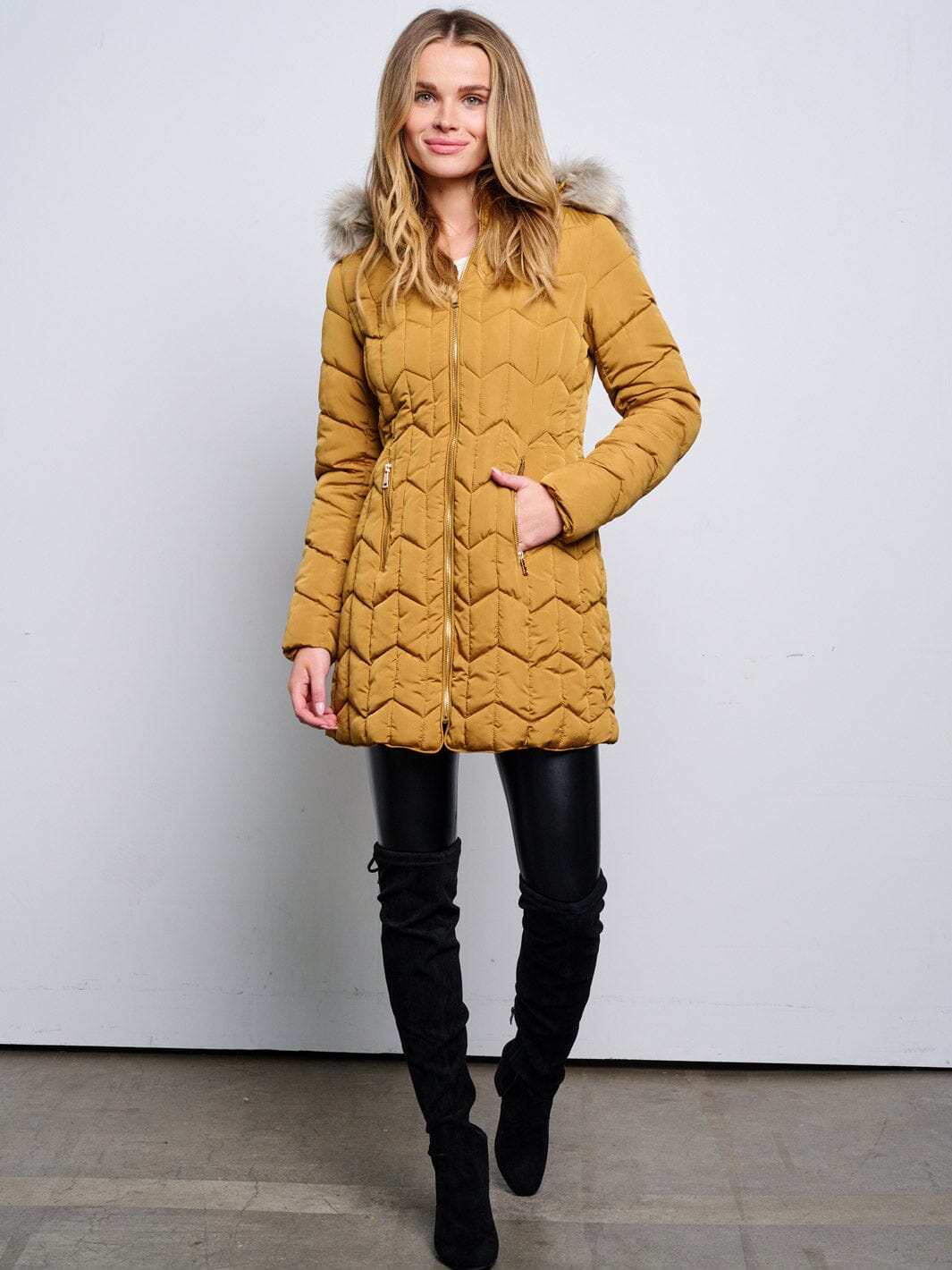 WOMEN'S LONG SLEEVE ZIP UP REMOVABLE SHERPA HOODIE PUFFER JACKET