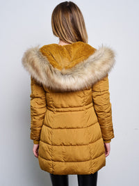 WOMEN'S LONG SLEEVE ZIP UP REMOVABLE HOODIE PUFFER JACKET
