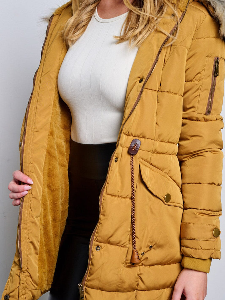 WOMEN'S LONG SLEEVE ZIP UP REMOVABLE HOODIE PUFFER JACKET