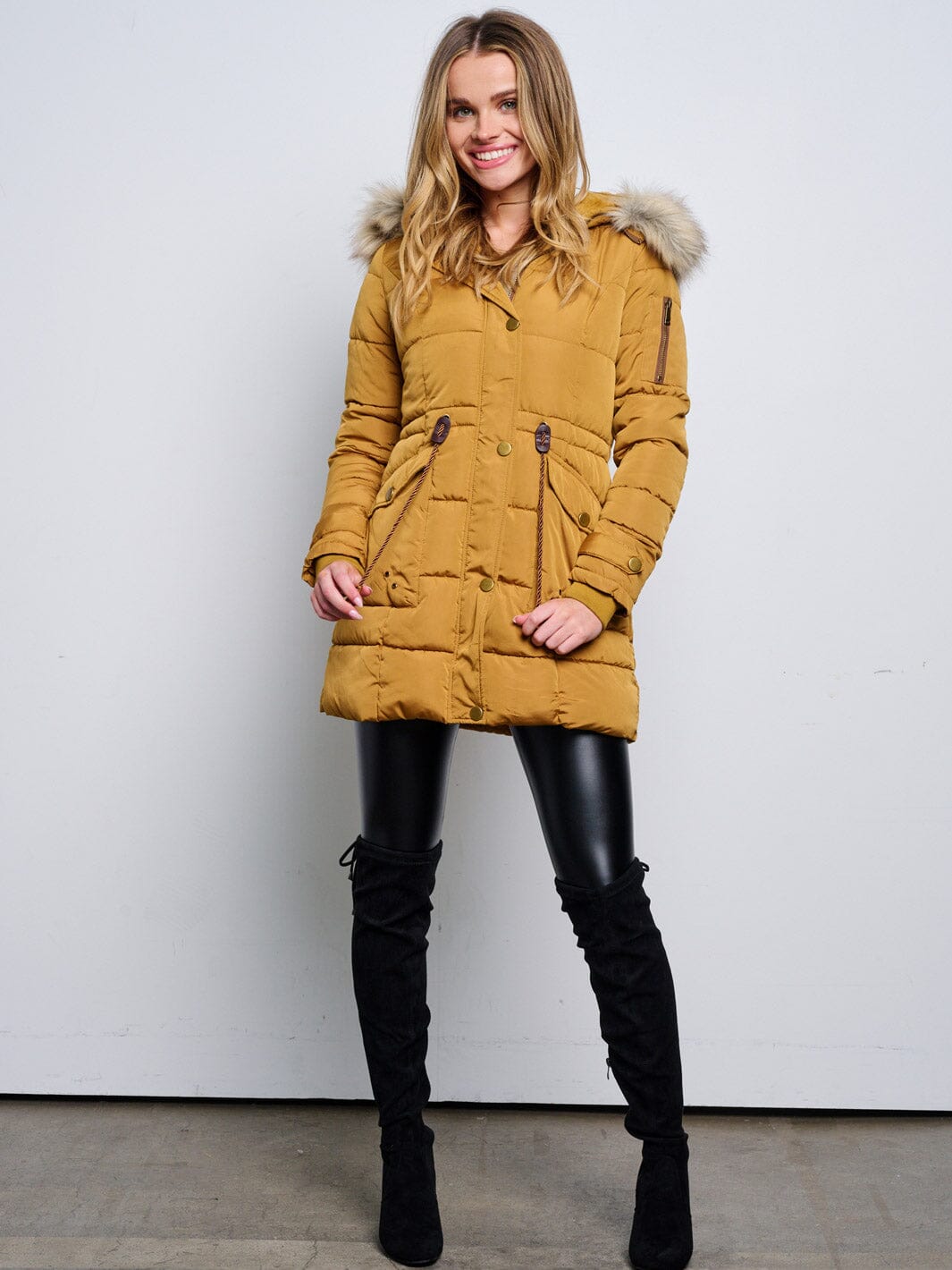 WOMEN'S LONG SLEEVE ZIP UP REMOVABLE HOODIE PUFFER JACKET