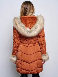 WOMEN'S LONG SLEEVE ZIP UP REMOVABLE SHERPA HOODIE PUFFER JACKET
