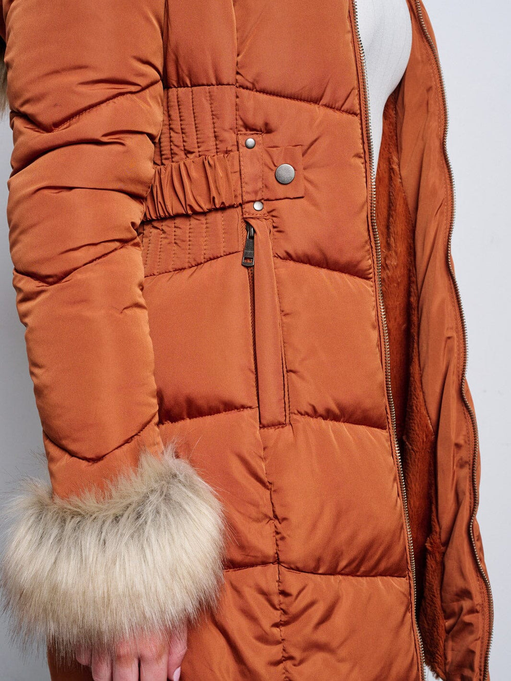 WOMEN'S LONG SLEEVE ZIP UP REMOVABLE SHERPA HOODIE PUFFER JACKET