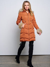 WOMEN'S LONG SLEEVE ZIP UP REMOVABLE SHERPA HOODIE PUFFER JACKET