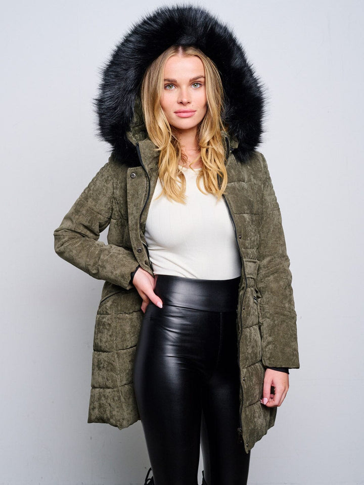 WOMEN'S LONG SLEEVE ZIP UP REMOVABLE HOODIE PUFFER COAT