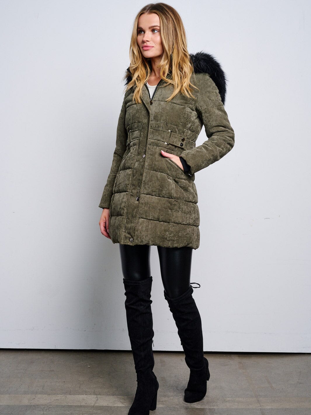 WOMEN'S LONG SLEEVE ZIP UP REMOVABLE HOODIE PUFFER COAT