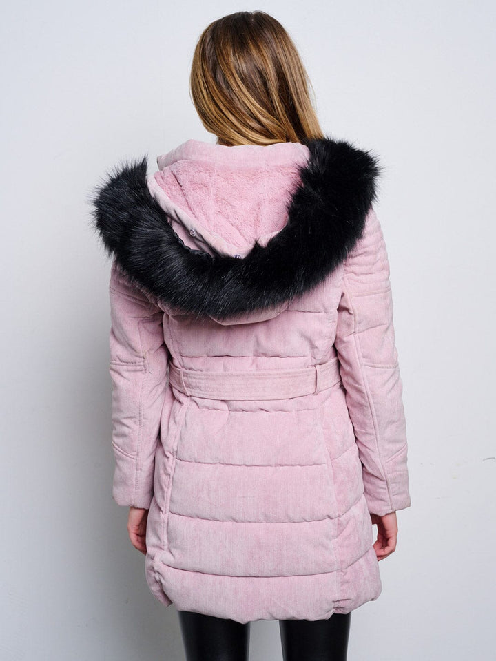 WOMEN'S LONG SLEEVE ZIP UP REMOVABLE HOODIE PUFFER COAT