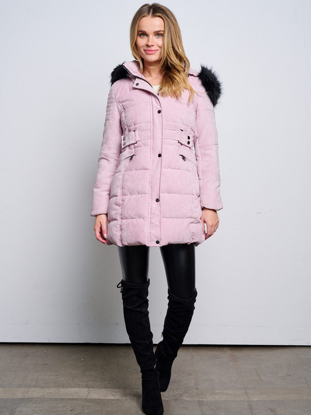 WOMEN'S LONG SLEEVE ZIP UP REMOVABLE HOODIE PUFFER COAT