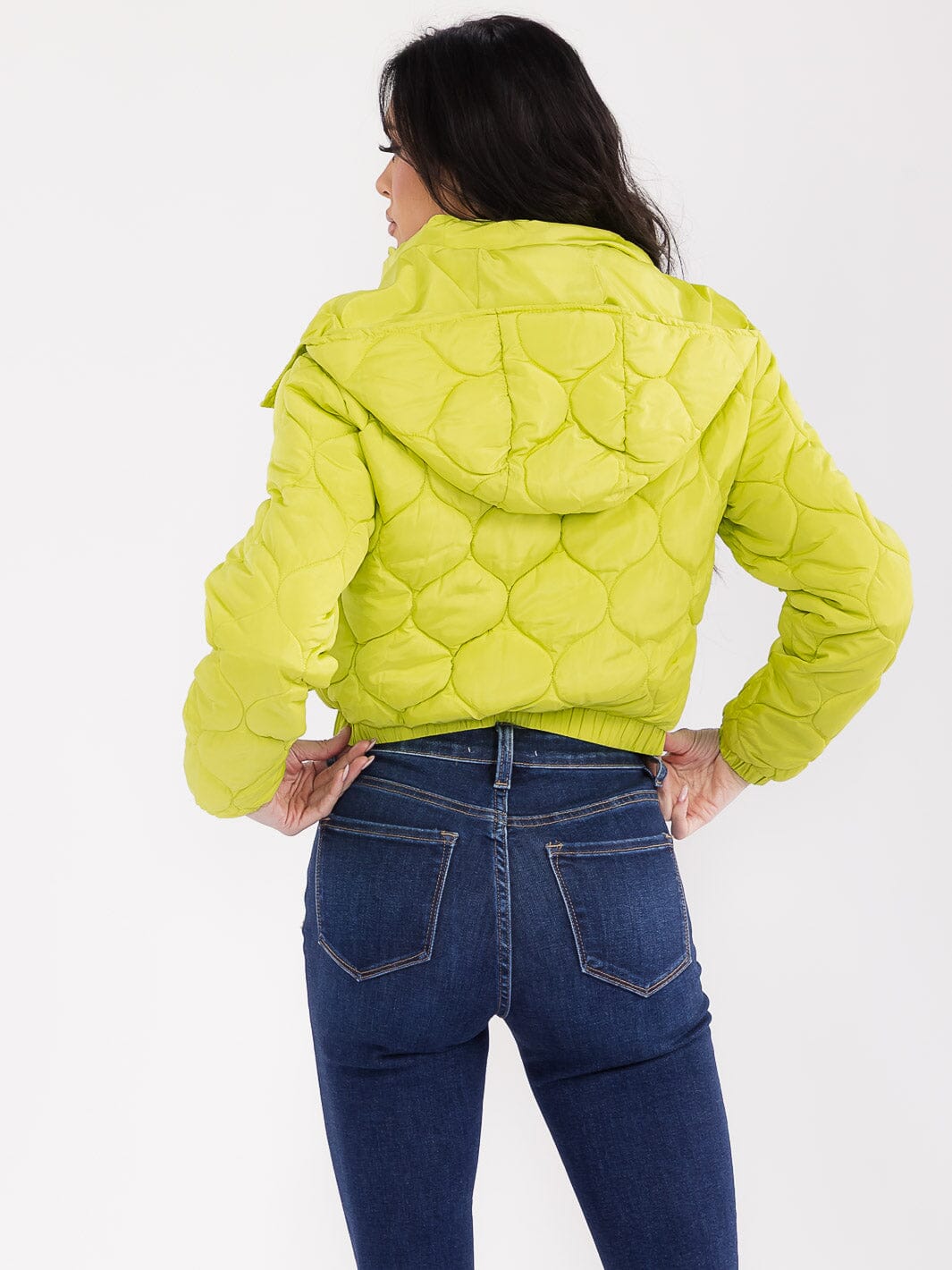 WOMEN'S LONG SLEEVE BUTTON CLOSURE FRONT POCKETS HOODED PUFFER JACKET