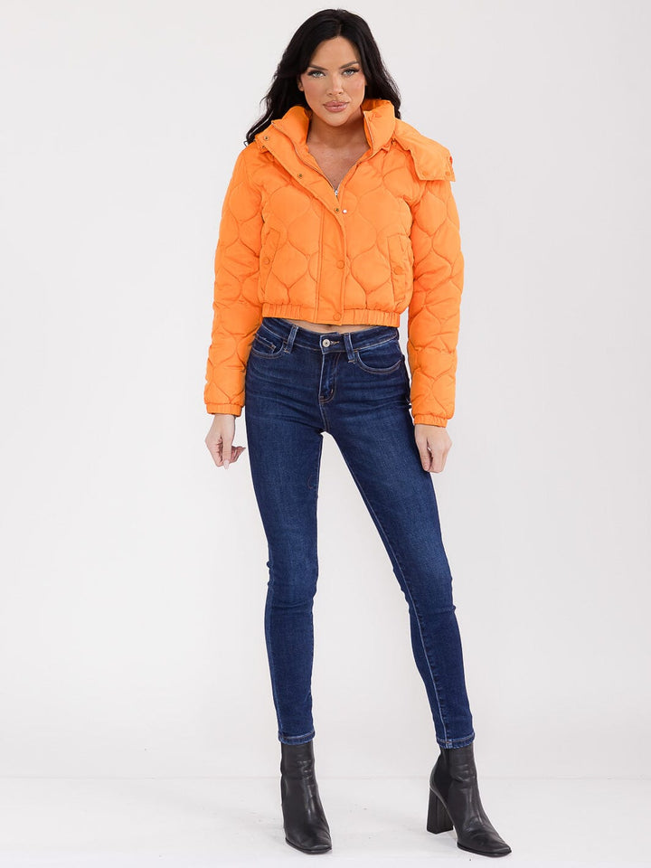 WOMEN'S LONG SLEEVE BUTTON CLOSURE FRONT POCKETS HOODED PUFFER JACKET