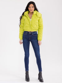 WOMEN'S LONG SLEEVE BUTTON CLOSURE FRONT POCKETS HOODED PUFFER JACKET