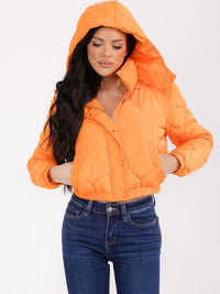 WOMEN'S LONG SLEEVE BUTTON CLOSURE FRONT POCKETS HOODED PUFFER JACKET