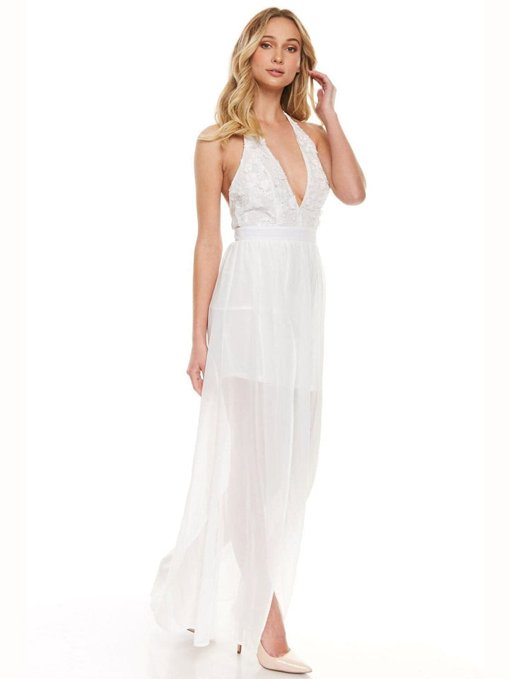 WOMEN'S SLEEVELESS V-NECK DETAILED MAXI DRESS
