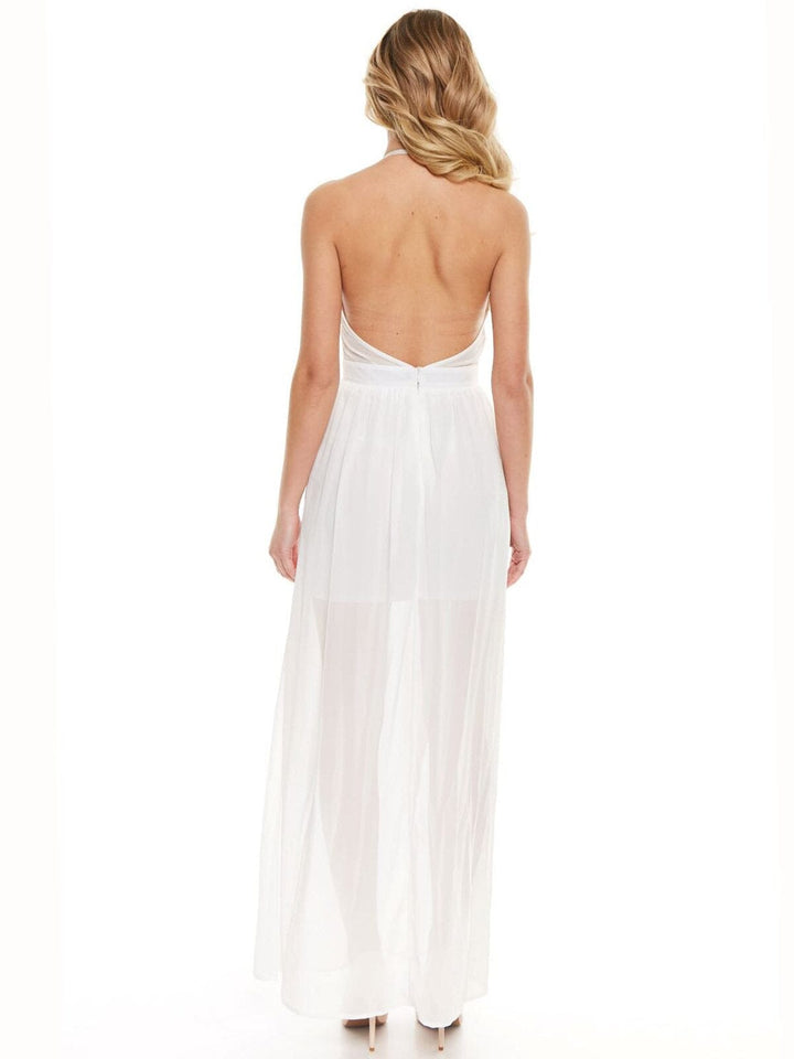 WOMEN'S SLEEVELESS V-NECK DETAILED MAXI DRESS