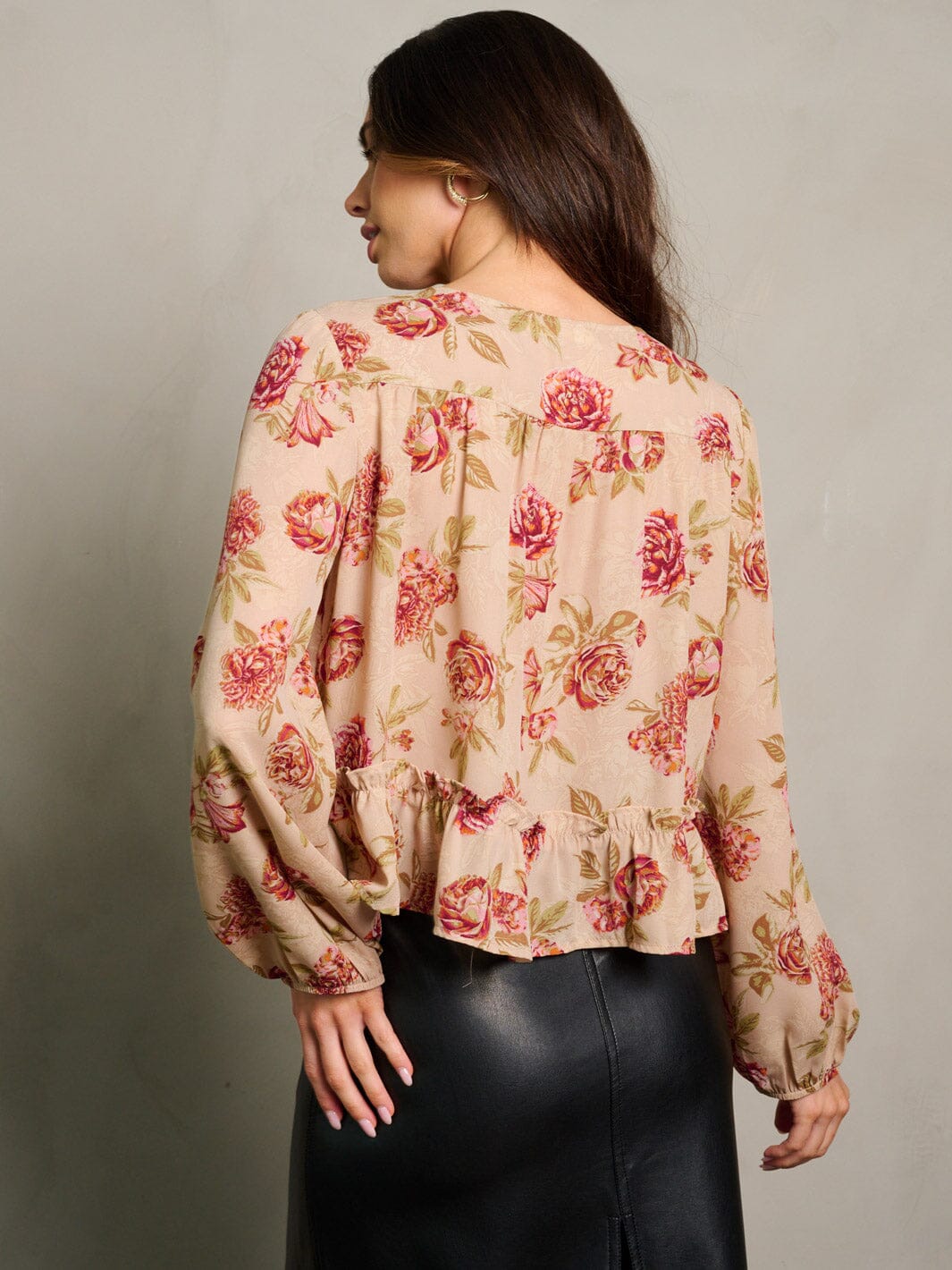 WOMEN'S LONG SLEEVE BUTTON UP LOOSE FIT FLORAL BLOUSE TOP