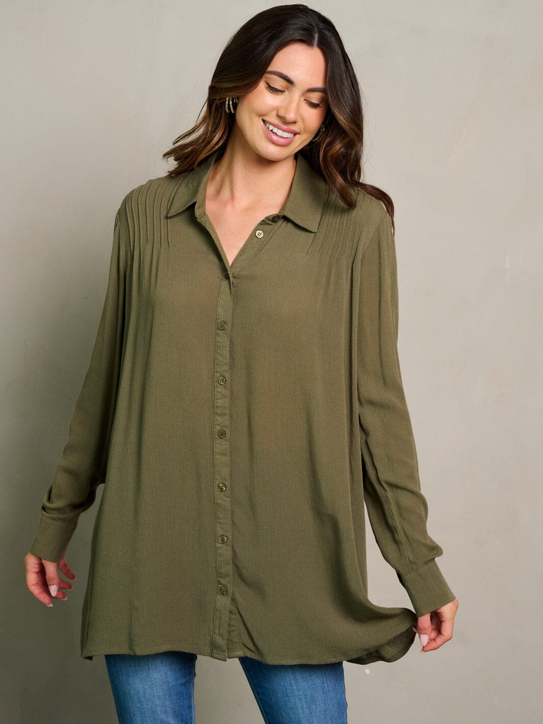 WOMEN'S LONG SLEEVE BUTTON UP BLOUSE TOP