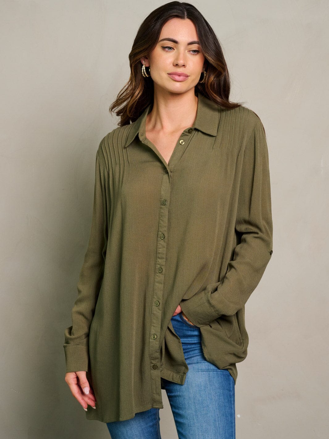 WOMEN'S LONG SLEEVE BUTTON UP BLOUSE TOP