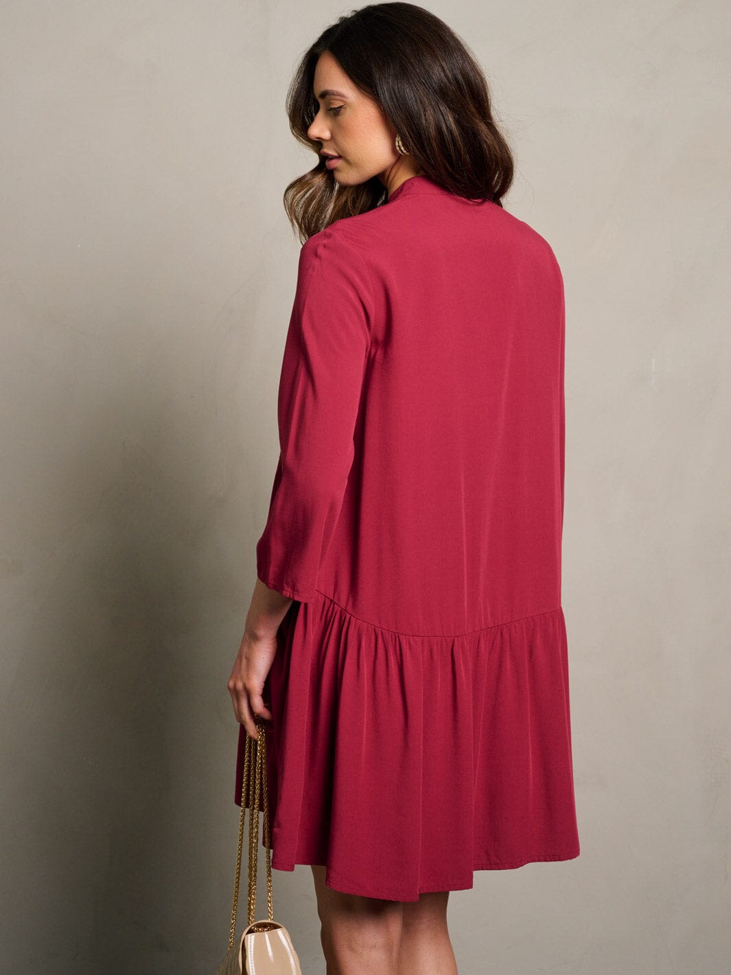 WOMEN'S 3/4 SLEEVE BUTTON UP LOOSE FIT MINI DRESS