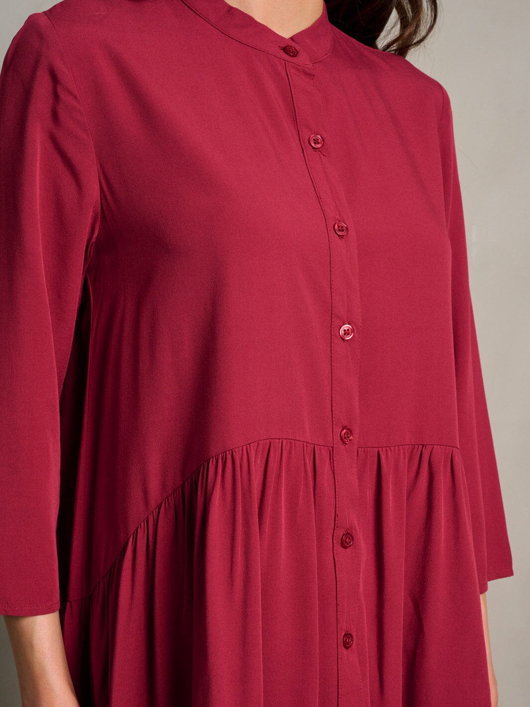 WOMEN'S 3/4 SLEEVE BUTTON UP LOOSE FIT MINI DRESS