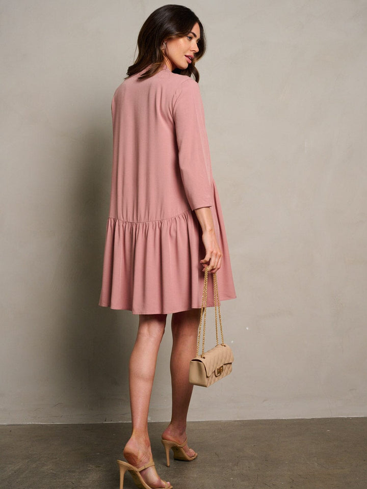 WOMEN'S 3/4 SLEEVE BUTTON UP LOOSE FIT MINI DRESS