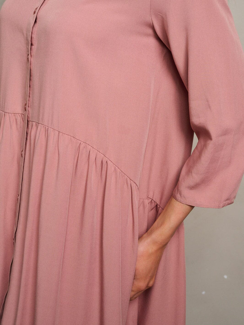 WOMEN'S 3/4 SLEEVE BUTTON UP LOOSE FIT MINI DRESS