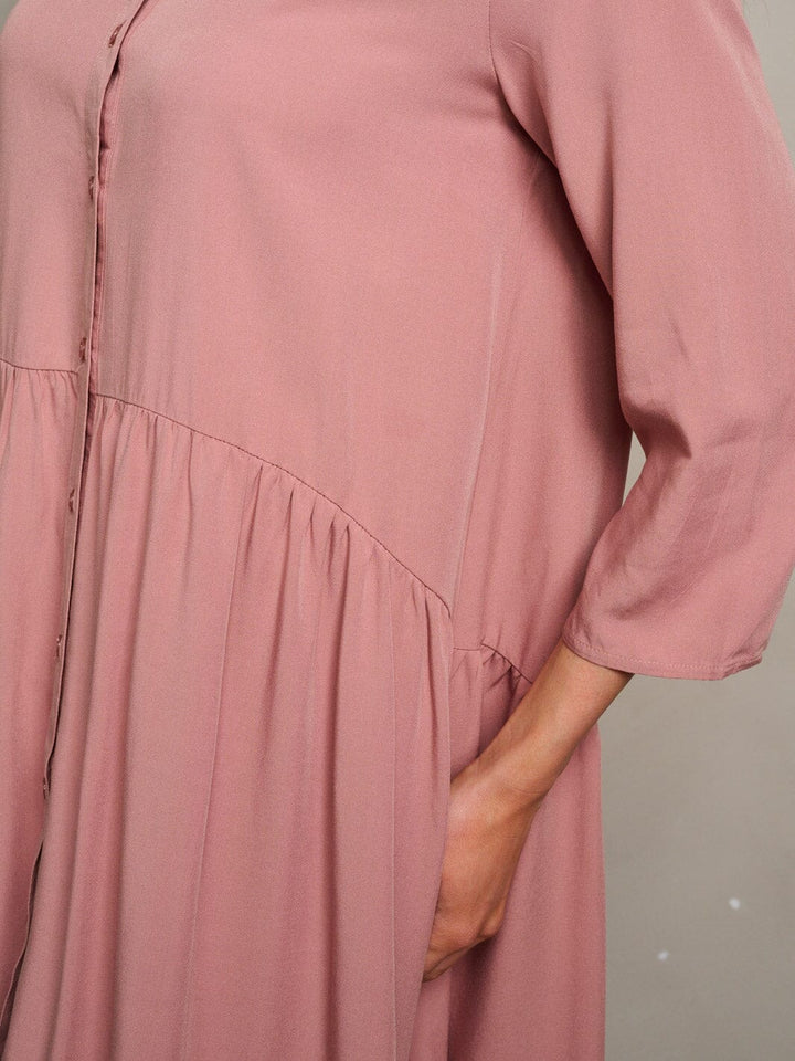 WOMEN'S 3/4 SLEEVE BUTTON UP LOOSE FIT MINI DRESS