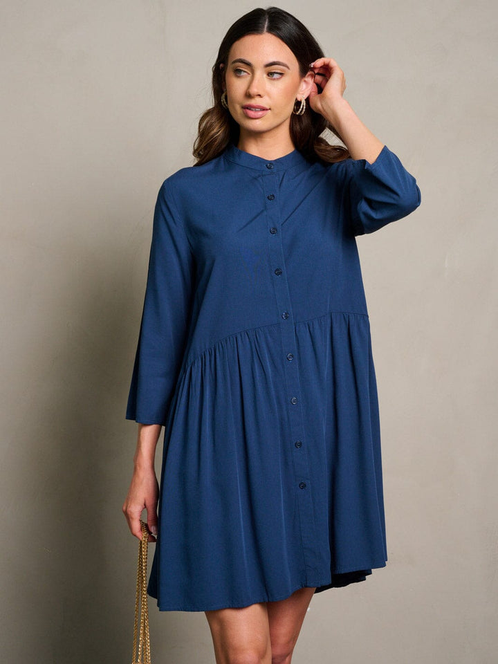 WOMEN'S 3/4 SLEEVE BUTTON UP LOOSE FIT MINI DRESS