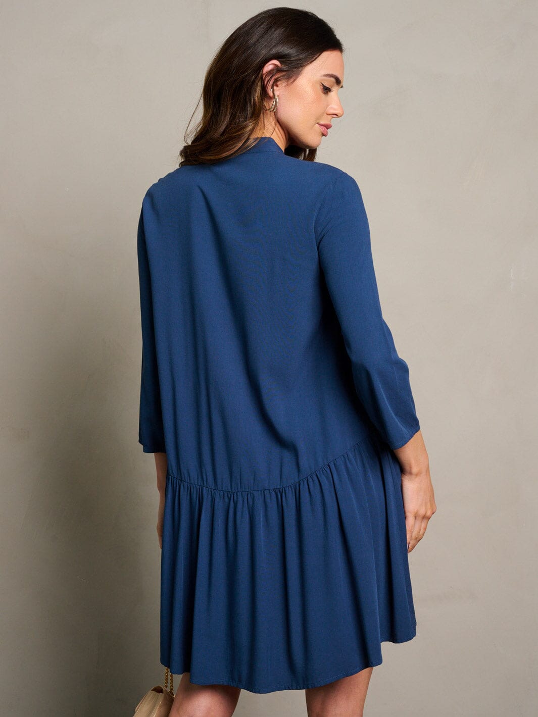 WOMEN'S 3/4 SLEEVE BUTTON UP LOOSE FIT MINI DRESS