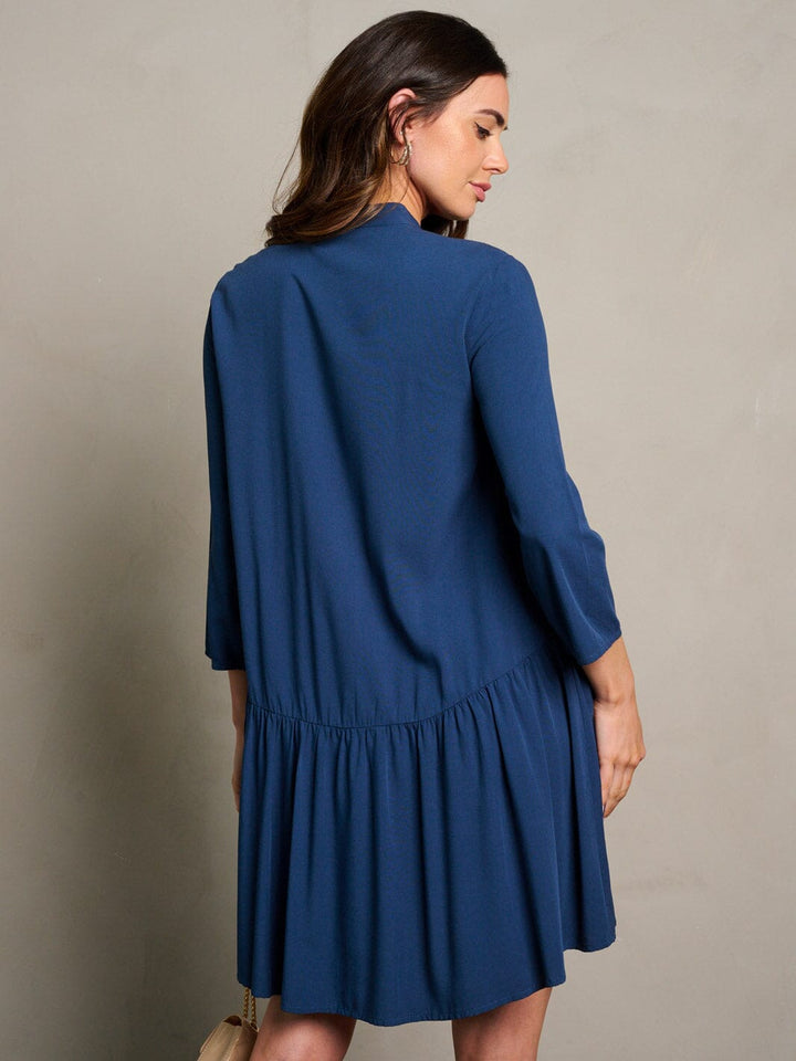 WOMEN'S 3/4 SLEEVE BUTTON UP LOOSE FIT MINI DRESS