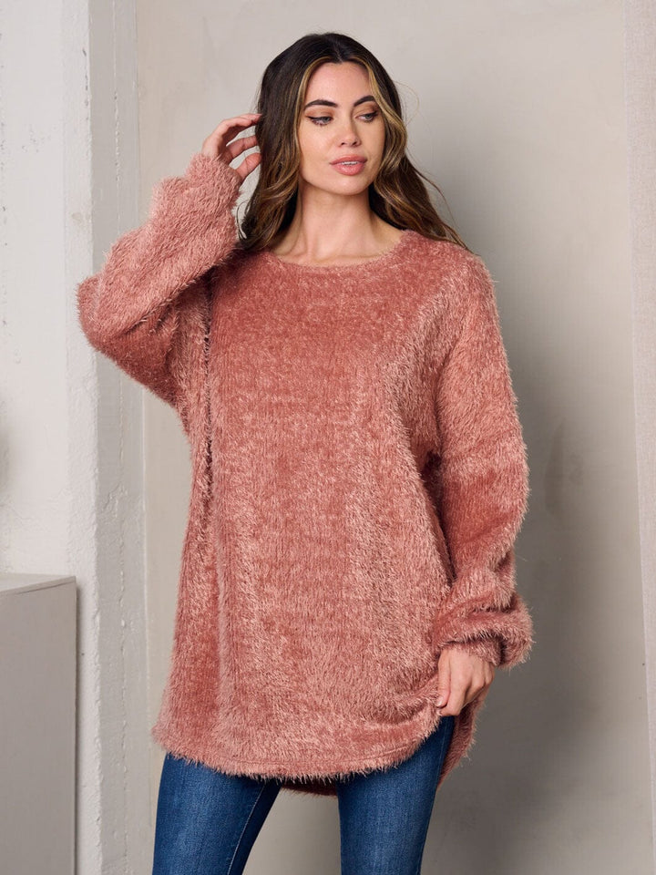WOMEN'S LONG SLEEVE FUZZY OVERSIZED SWEATER