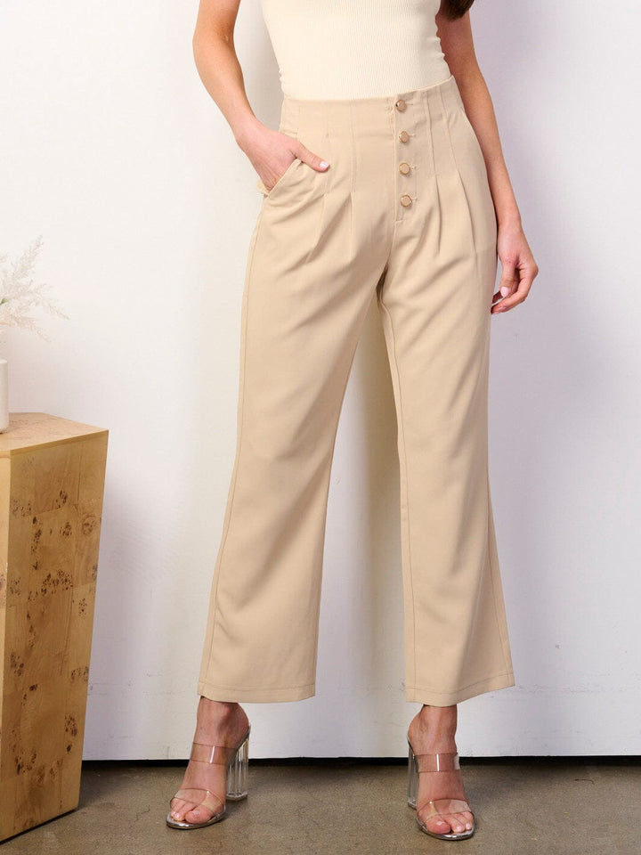 WOMEN'S BUTTON UP FRONT POCKETS WIDE LEG PANTS