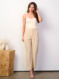 WOMEN'S BUTTON UP FRONT POCKETS WIDE LEG PANTS
