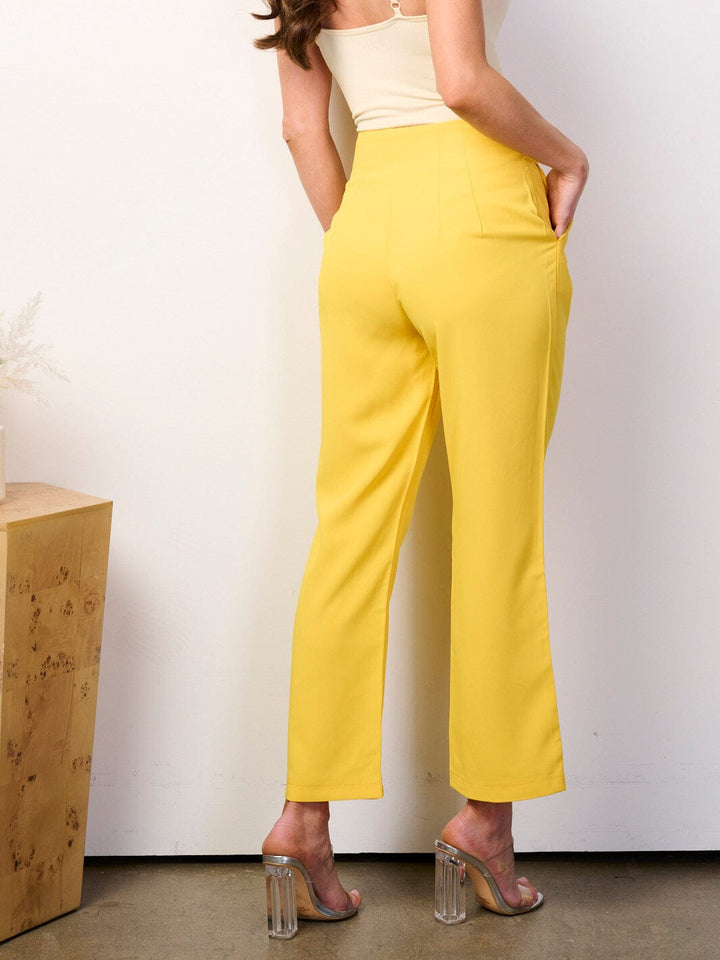 WOMEN'S BUTTON UP FRONT POCKETS WIDE LEG PANTS
