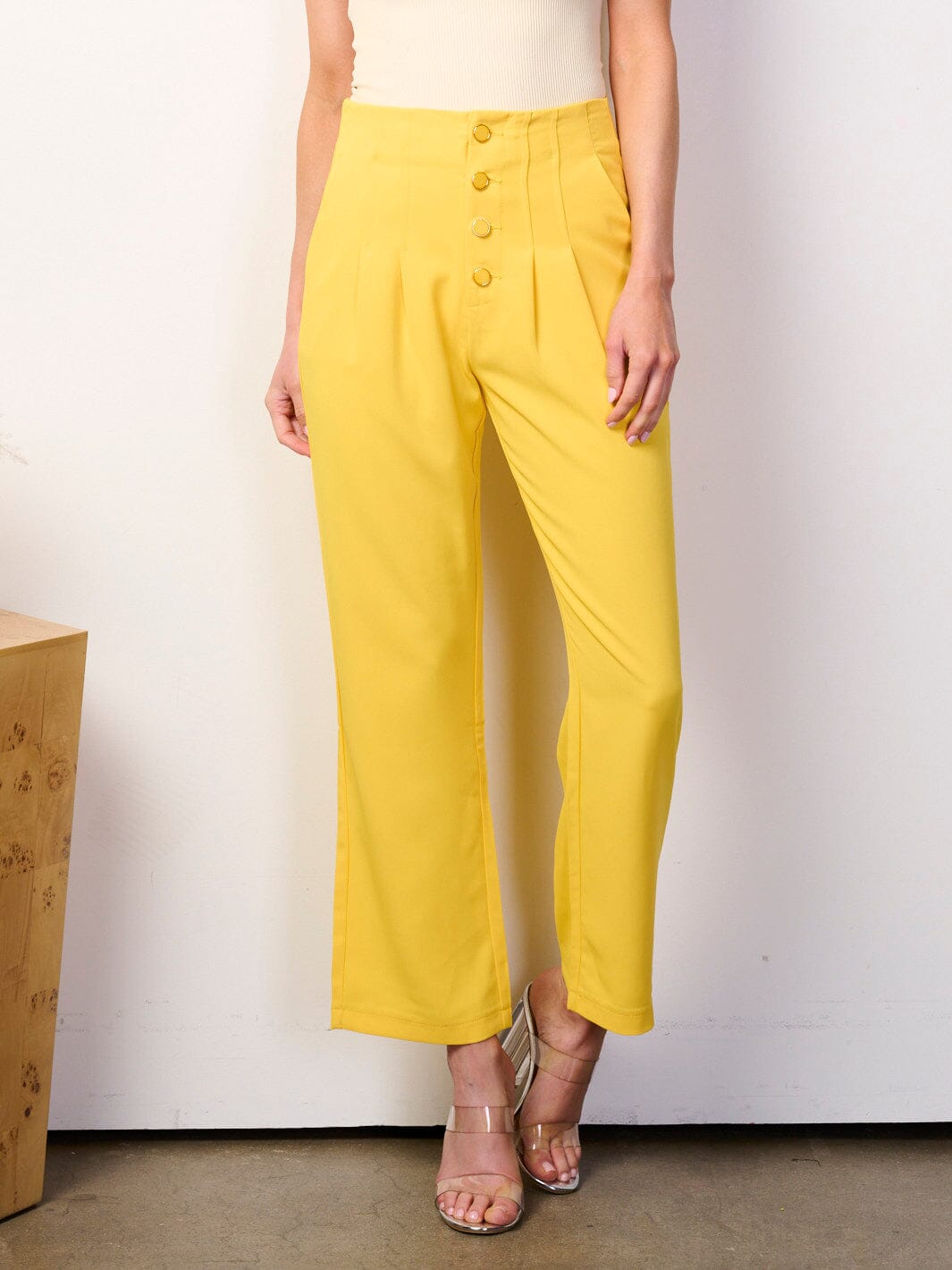 WOMEN'S BUTTON UP FRONT POCKETS WIDE LEG PANTS