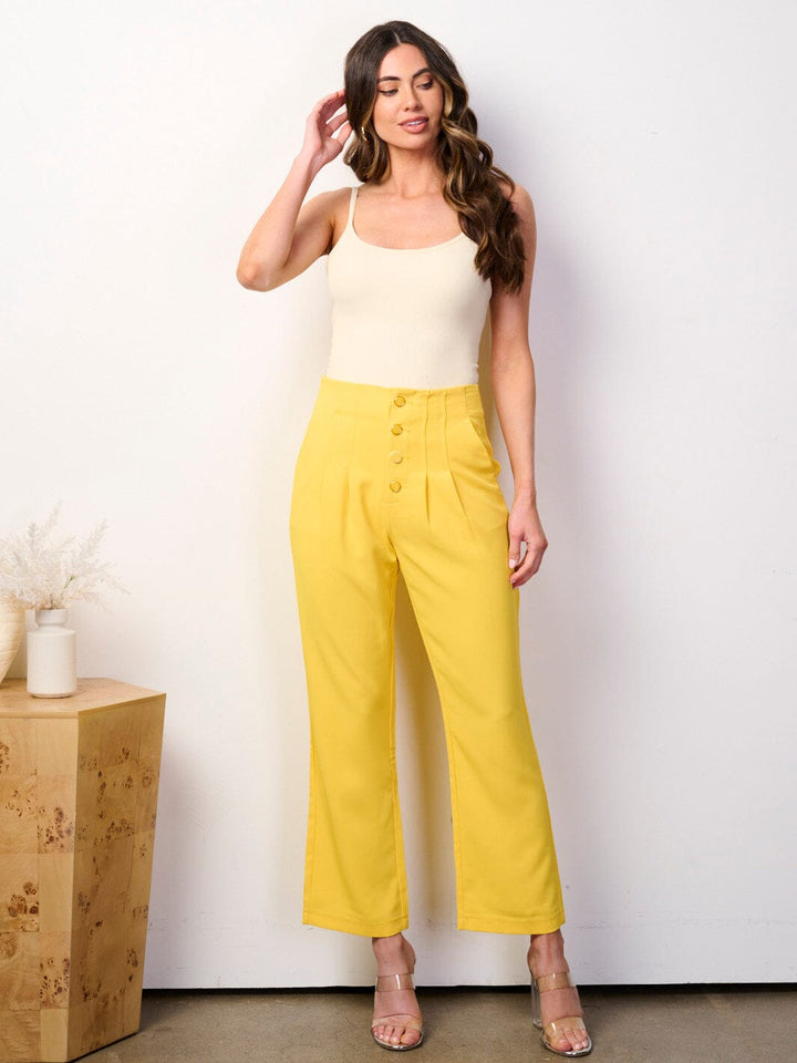 WOMEN'S BUTTON UP FRONT POCKETS WIDE LEG PANTS