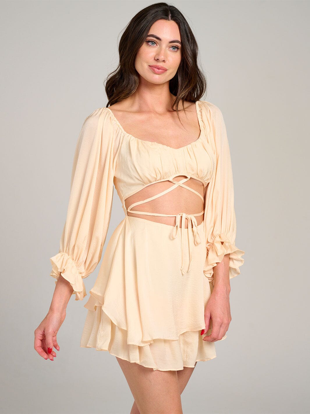 WOMEN'S 3/4 SLEEVE CUT OUT RUFFLE TIERED ROMPER