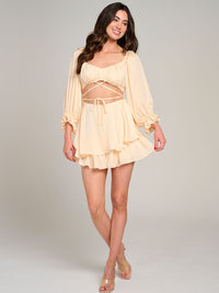 WOMEN'S 3/4 SLEEVE CUT OUT RUFFLE TIERED ROMPER